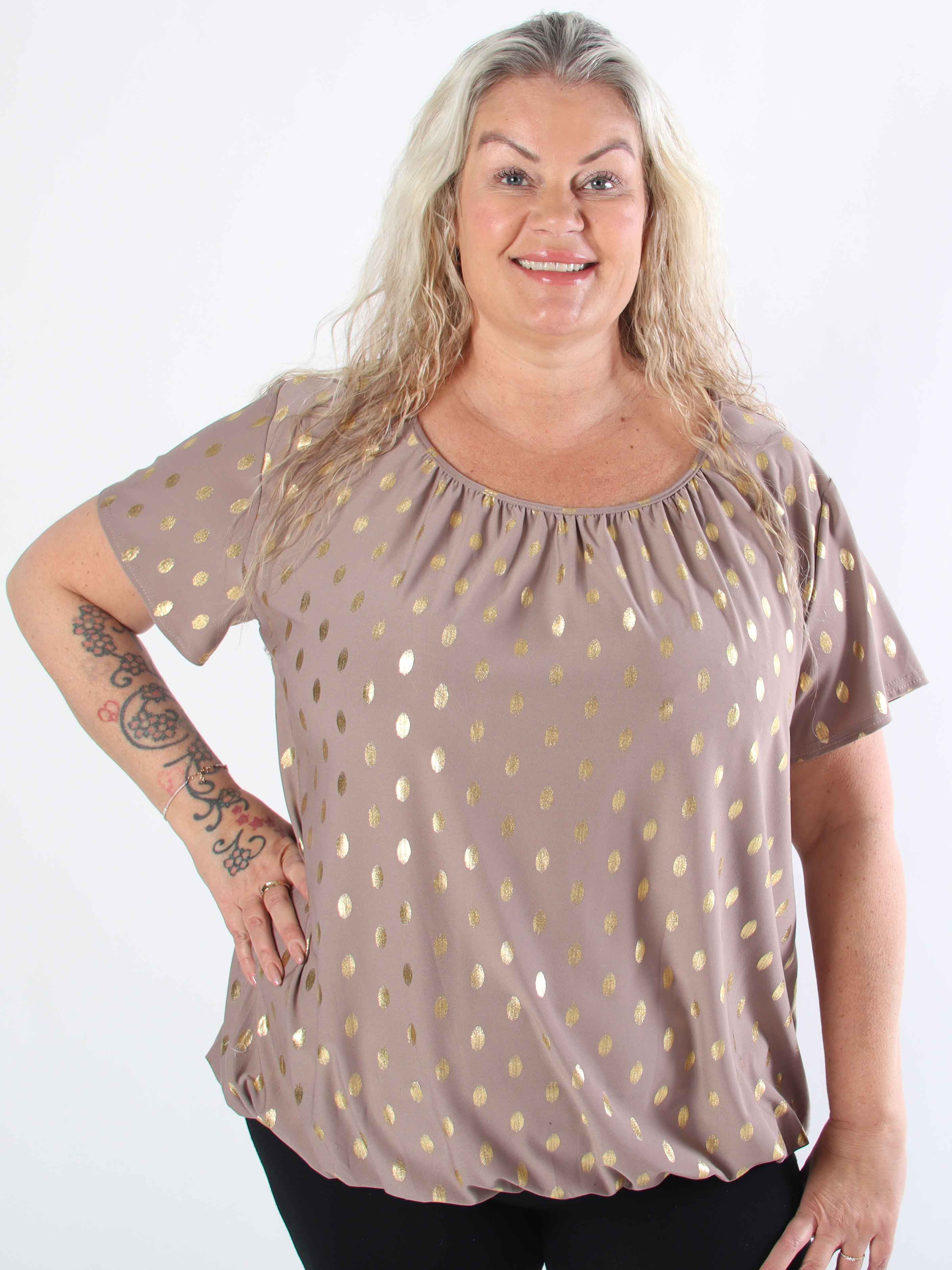 Miracle Dot T-shirt - Elastisk plus size bluse med guld dutter på